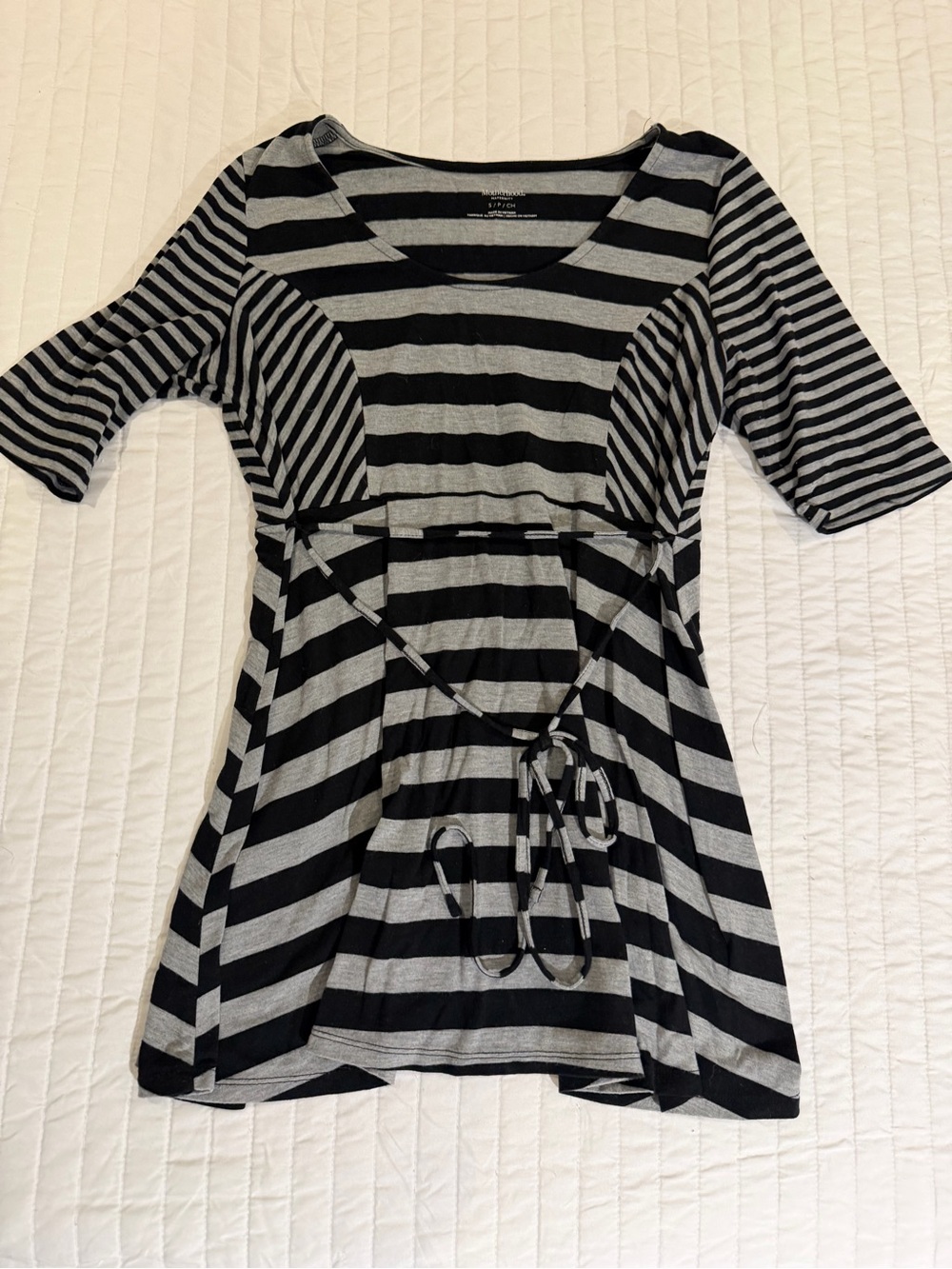 Motherhood Black & Gray Striped Tie-Waist Maternity Tunic